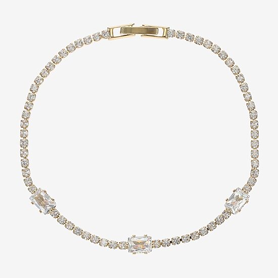 Sparkle Allure Womens Cubic Zirconia 14K Gold Over Brass Round 7.5 Inch Tennis Bracelet