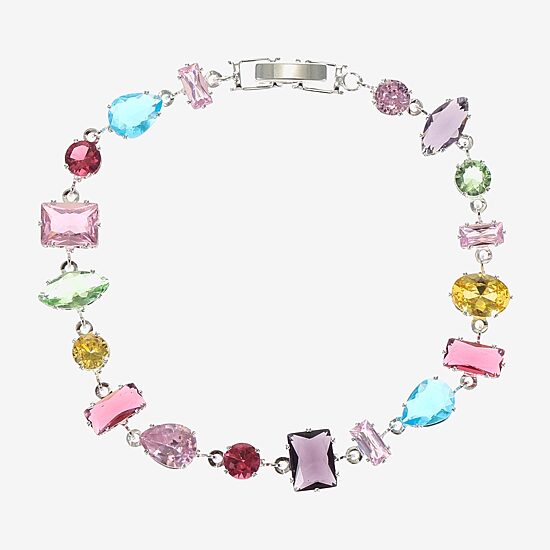Sparkle Allure Womens Multi Color Cubic Zirconia Pure Silver Over Brass Oval Pear Round 7.5 Inch Tennis Bracelet
