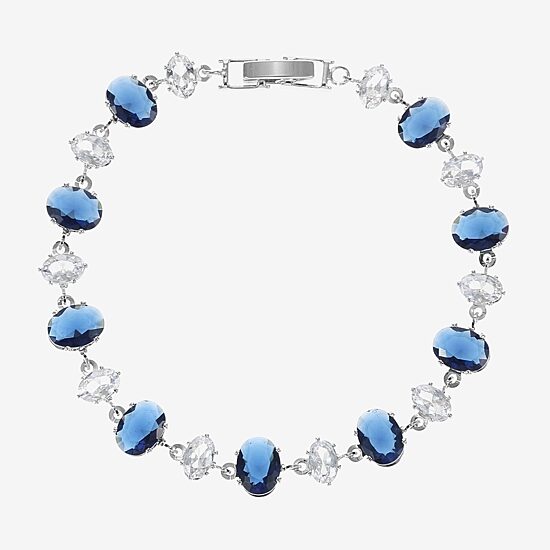 Sparkle Allure Womens Blue Cubic Zirconia Pure Silver Over Brass Oval 7.5 Inch Tennis Bracelet