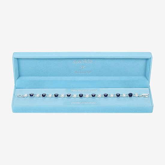 Sparkle Allure Womens Blue Cubic Zirconia Pure Silver Over Brass Oval 7.5 Inch Tennis Bracelet