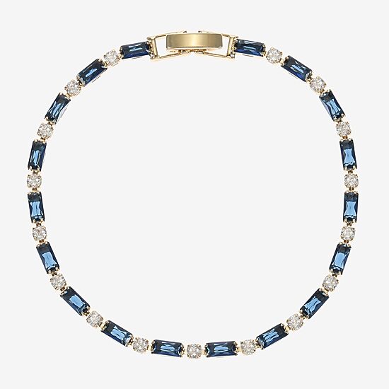 Sparkle Allure Womens Blue Cubic Zirconia 14K Gold Over Brass Round 7.5 Inch Tennis Bracelet