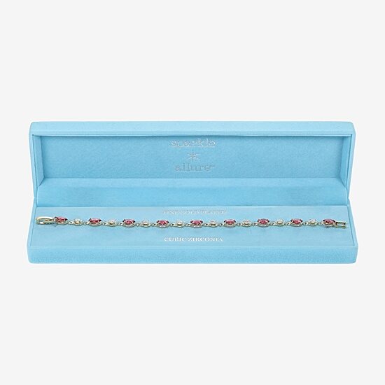 Sparkle Allure Womens Red Cubic Zirconia 14K Gold Over Brass Marquise 7.5 Inch Tennis Bracelet