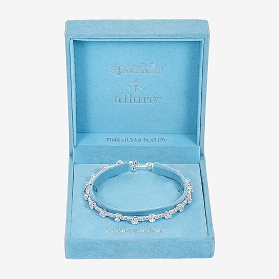 Sparkle Allure Coil Womens Cubic Zirconia Pure Silver Over Brass Wrap Bracelet