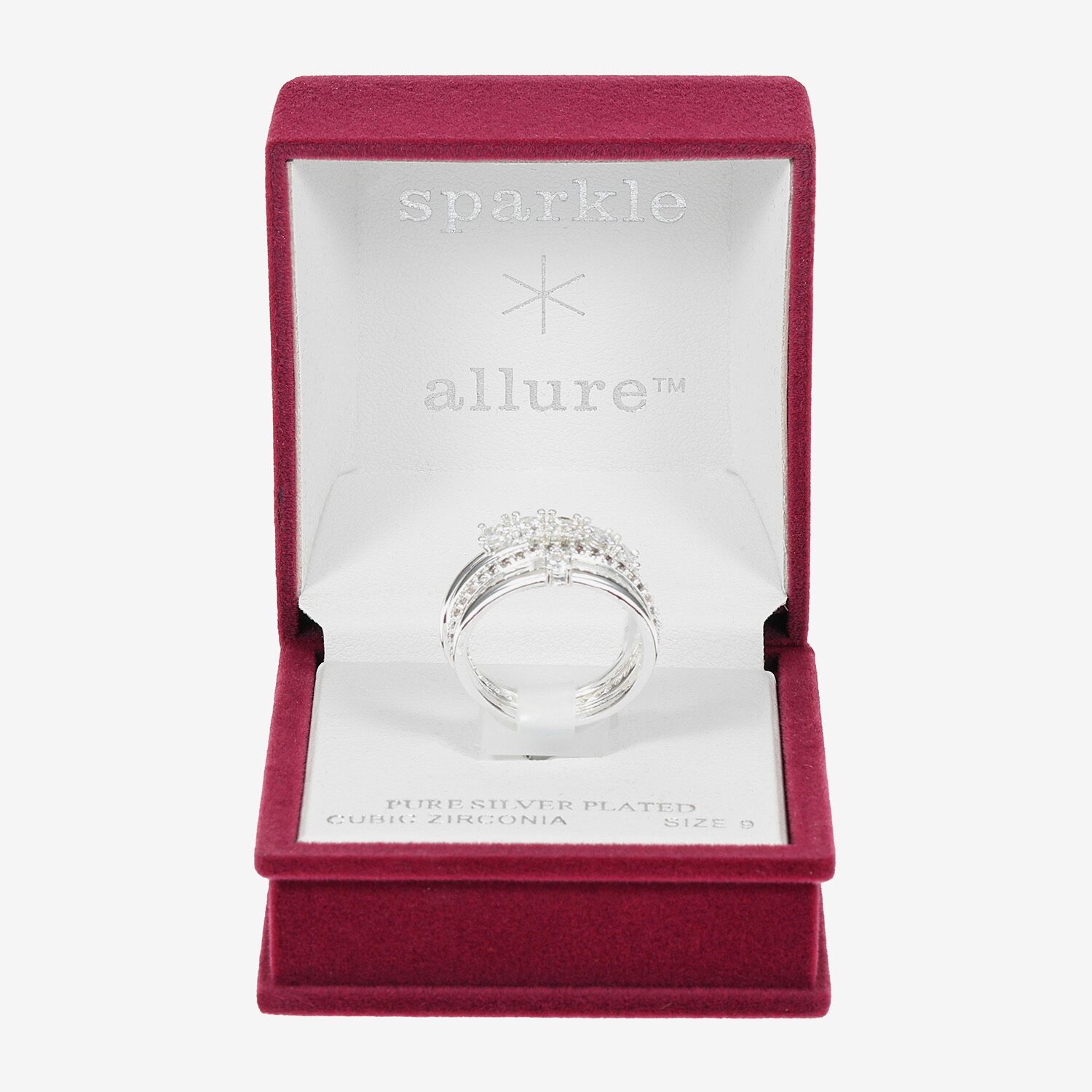 Sparkle Allure Womens Cubic Zirconia Pure Silver Over Brass Ring Set
