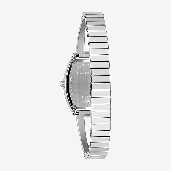 Caravelle Designed By Bulova Womens Crystal Accent Silver Tone Stainless Steel Bangle Watch 43l223