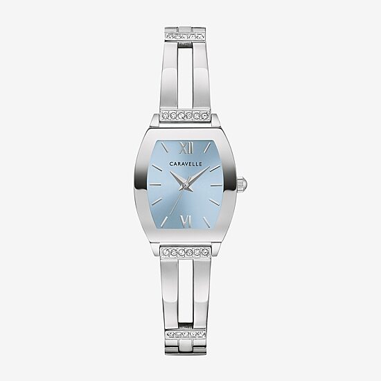 Caravelle Designed By Bulova Womens Crystal Accent Silver Tone Stainless Steel Bangle Watch 43l223