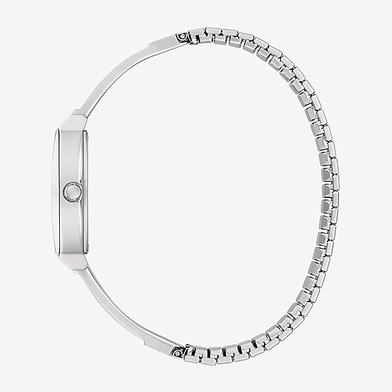 Caravelle Designed By Bulova Womens Crystal Accent Silver Tone Stainless Steel Bangle Watch 43l223