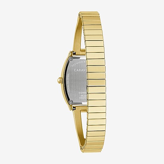 Caravelle Designed By Bulova Womens Crystal Accent Gold Tone Stainless Steel Bangle Watch 44l226