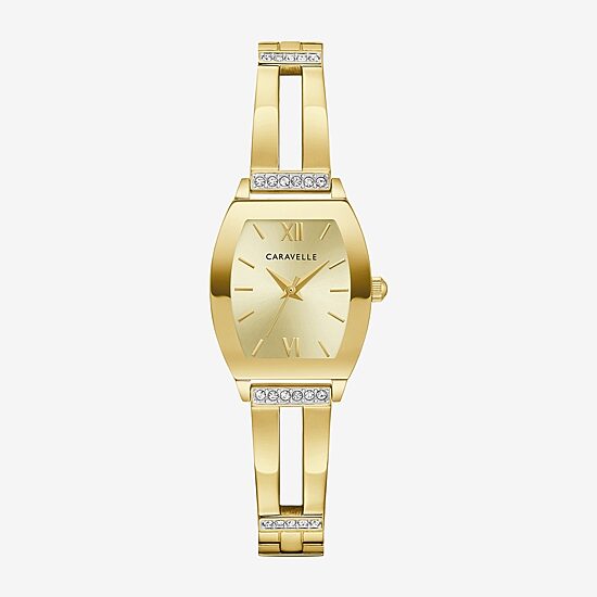 Caravelle Designed By Bulova Womens Crystal Accent Gold Tone Stainless Steel Bangle Watch 44l226