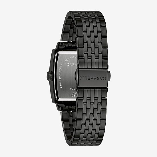 Caravelle Designed By Bulova Mens Diamond Accent Black Stainless Steel Bracelet Watch 45d111