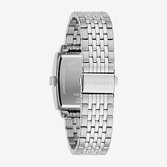 Caravelle Designed By Bulova Mens Diamond Accent Silver Tone Stainless Steel Bracelet Watch 43d108