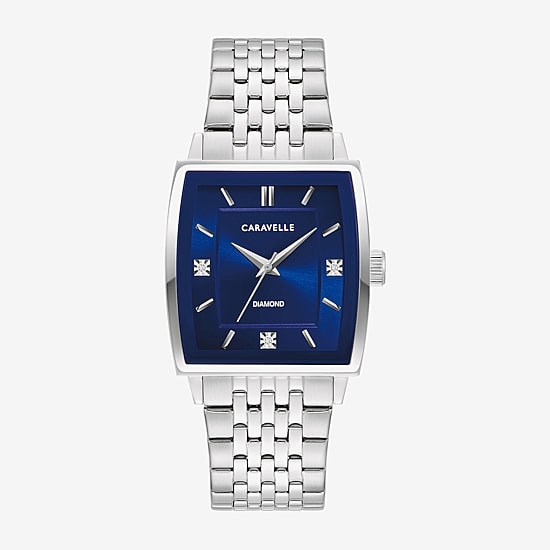 Caravelle Designed By Bulova Mens Diamond Accent Silver Tone Stainless Steel Bracelet Watch 43d108