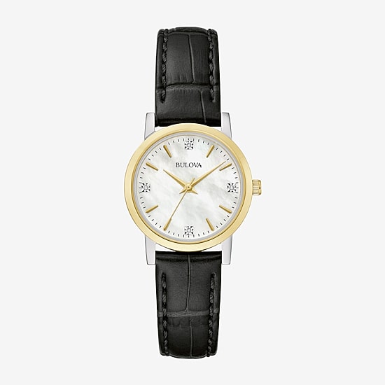 Bulova Sutton Womens Diamond Accent Black Leather Strap Watch 98p225