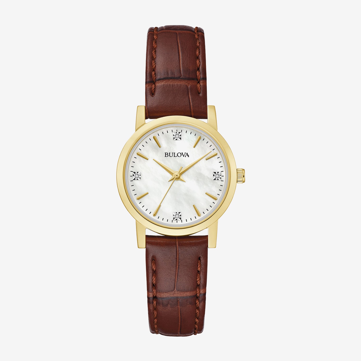 Bulova Sutton Womens Diamond Accent Brown Leather Strap Watch 97p170