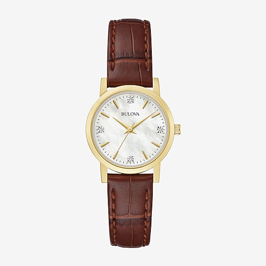 Bulova Sutton Womens Diamond Accent Brown Leather Strap Watch 97p170