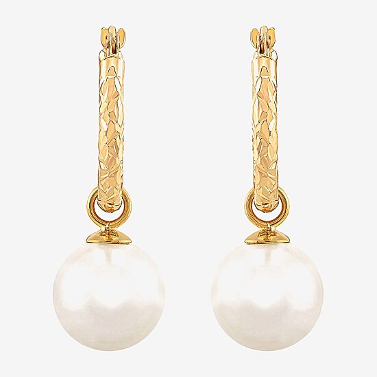 Womens White Cultured Freshwater Pearl 10K Gold 27.5mm Ball Hoop Earrings