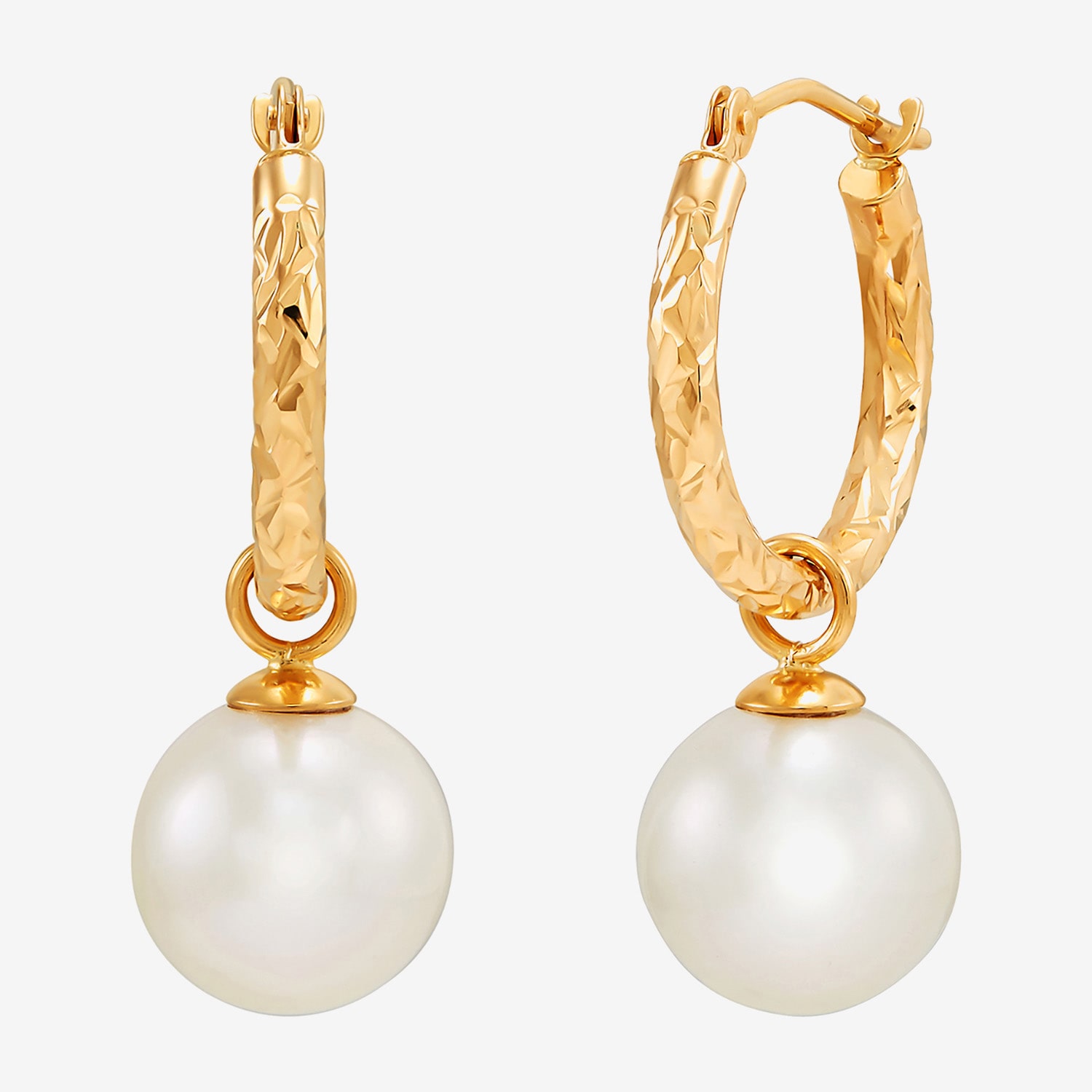 Womens White Cultured Freshwater Pearl 10K Gold 27.5mm Ball Hoop Earrings
