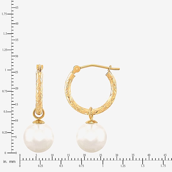 Womens White Cultured Freshwater Pearl 10K Gold 27.5mm Ball Hoop Earrings