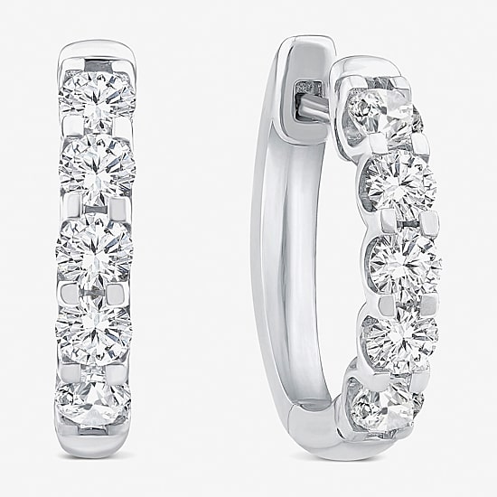 (Si2/ H) Womens 1 CT. T.W. Lab Grown White Diamond 10K Gold 16.2mm Hoop Earrings