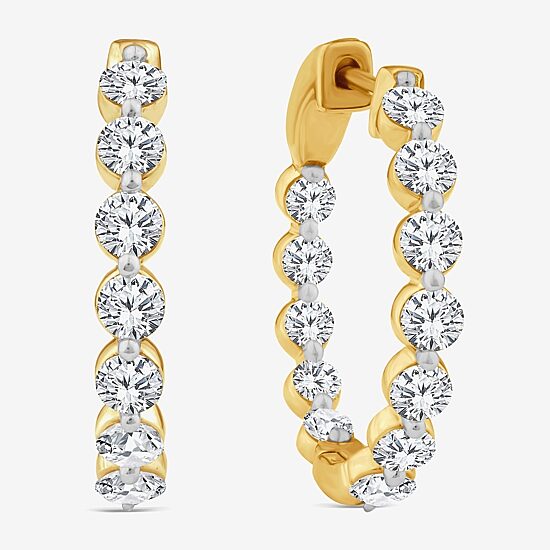 (F,Si2)\T\T Womens 2 CT. T.W. Lab Grown White Diamond 10K Gold 17.2mm Hoop Earrings
