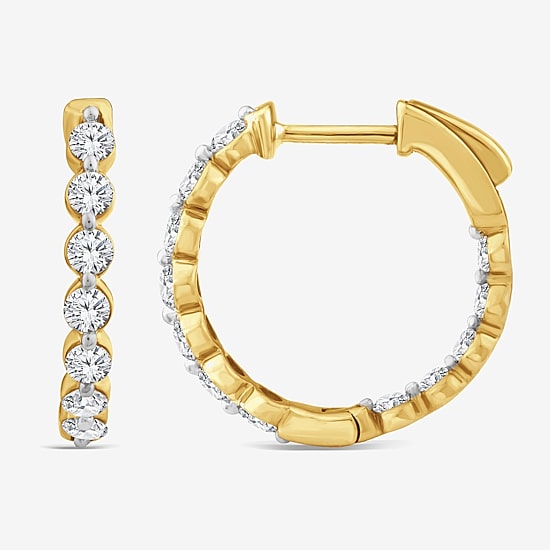 (F/ Si2) Womens 1 CT. T.W. Lab Grown White Diamond 10K Gold 13.9mm Hoop Earrings