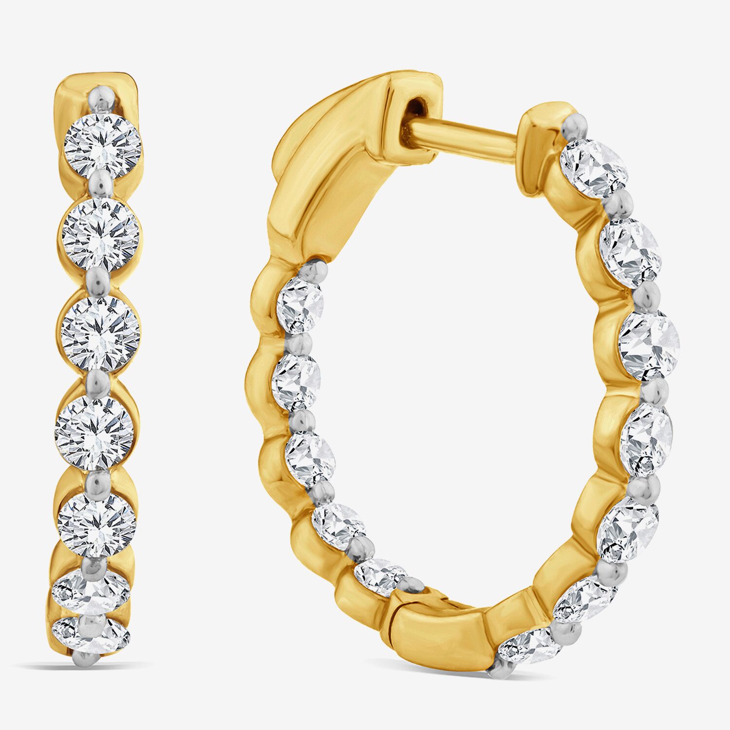 (F/ Si2) Womens 1 CT. T.W. Lab Grown White Diamond 10K Gold 13.9mm Hoop Earrings