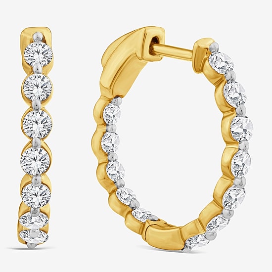 (F/ Si2) Womens 1 CT. T.W. Lab Grown White Diamond 10K Gold 13.9mm Hoop Earrings