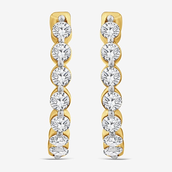 (F/ Si2) Womens 1 CT. T.W. Lab Grown White Diamond 10K Gold 13.9mm Hoop Earrings
