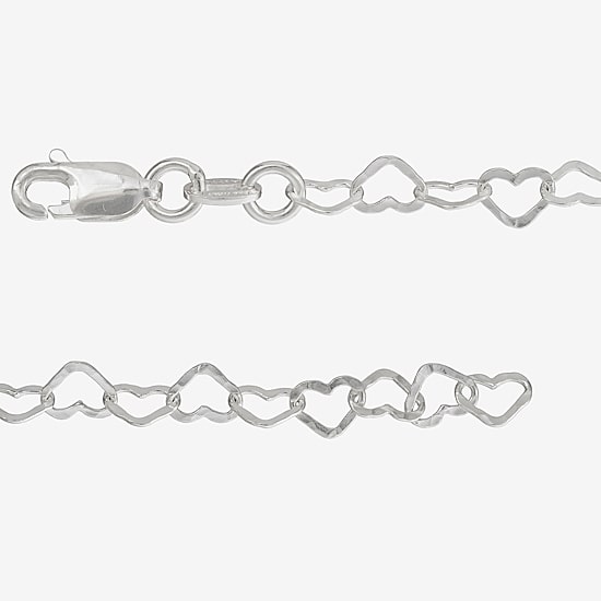 Made in Italy Womens Sterling Silver 7.5 Inch Solid Link Heart Chain Bracelet
