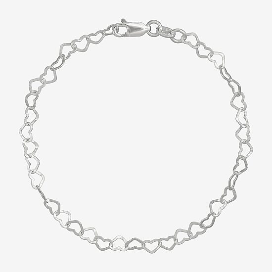 Made in Italy Womens Sterling Silver 7.5 Inch Solid Link Heart Chain Bracelet