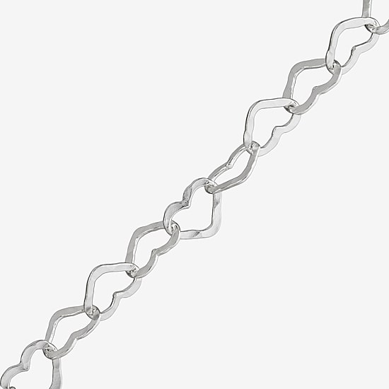 Made in Italy Womens Sterling Silver 7.5 Inch Solid Link Heart Chain Bracelet
