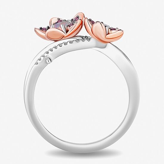 Enchanted Disney Fine Jewelry Womens Diamond Accent Genuine Red Rhodolite 14K Rose Gold Over Silver 14K Two Tone Gold Over Silver Flower Princess Mulan Side Stone Bypass  Cocktail Ring