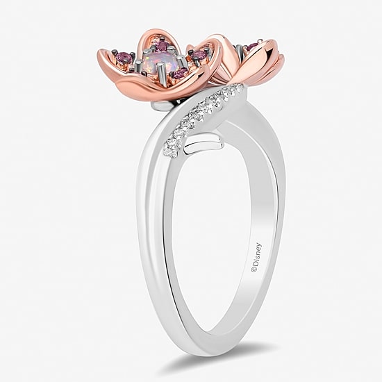 Enchanted Disney Fine Jewelry Womens Diamond Accent Genuine Red Rhodolite 14K Rose Gold Over Silver 14K Two Tone Gold Over Silver Flower Princess Mulan Side Stone Bypass  Cocktail Ring
