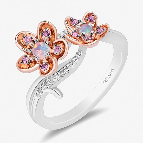 Enchanted Disney Fine Jewelry Womens Diamond Accent Genuine Red Rhodolite 14K Rose Gold Over Silver 14K Two Tone Gold Over Silver Flower Princess Mulan Side Stone Bypass  Cocktail Ring