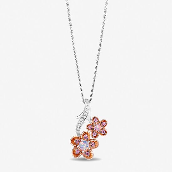 Enchanted Disney Fine Jewelry Womens Diamond Accent Genuine Red Rhodolite 14K Rose Gold Over Silver Sterling Silver Flower 18 Inch Pendant Necklace