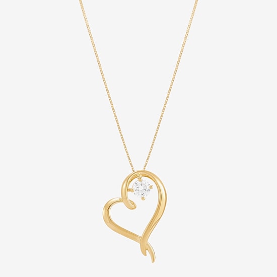 (H-1/Si2) Womens 1/4 CT. T.W. Lab Grown White Diamond 14K Gold Over Silver Sterling Silver Heart 18 Inch Pendant Necklace