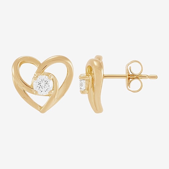 (H-I,Si2) 1/4 CT. T.W. Lab Grown White Diamond 14K Gold Over Silver Sterling Silver 9.6mm Heart Stud Earrings