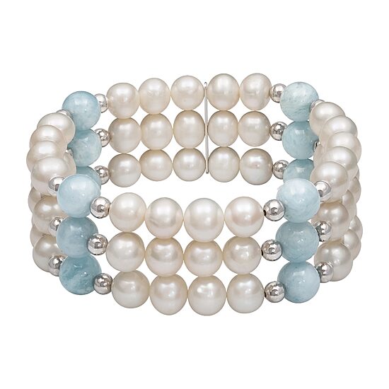Womens White Cultured Freshwater Pearl Sterling Silver Stretch Bracelet