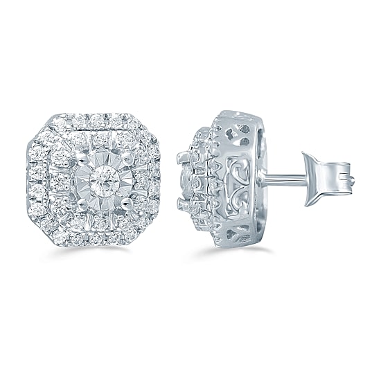 1/4 CT. T.W. Natural White Diamond Sterling Silver 7.7mm Stud Earrings