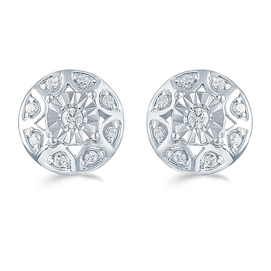 1/5 CT. Natural White Diamond Sterling Silver 9.7mm Stud Earrings