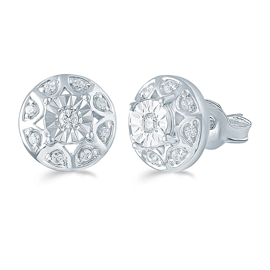 1/5 CT. Natural White Diamond Sterling Silver 9.7mm Stud Earrings