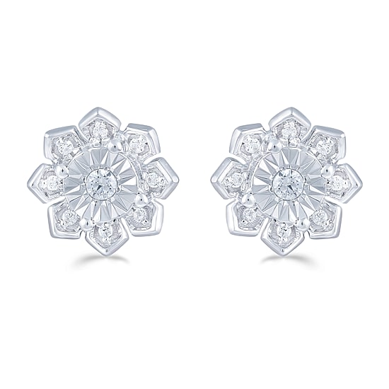 1/6 CT. T.W. Natural White Diamond Sterling Silver 9.4mm Flower Stud Earrings