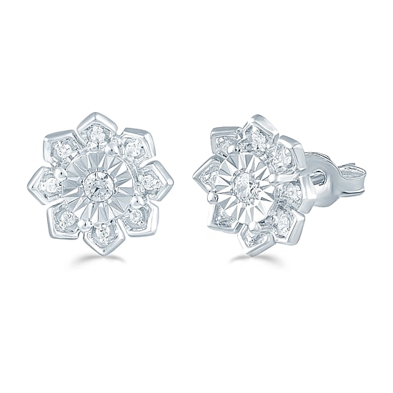 1/6 CT. T.W. Natural White Diamond Sterling Silver 9.4mm Flower Stud Earrings