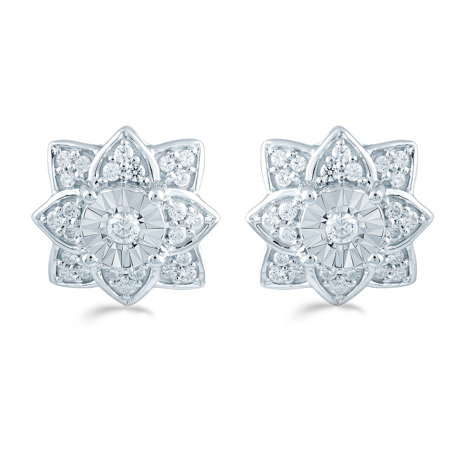 1/3 CT. T.W. Natural White Diamond Sterling Silver 11.1mm Flower Stud Earrings