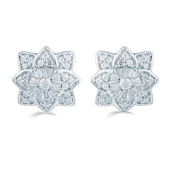 1/3 CT. T.W. Natural White Diamond Sterling Silver 11.1mm Flower Stud Earrings