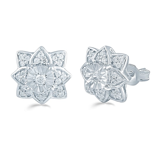 1/3 CT. T.W. Natural White Diamond Sterling Silver 11.1mm Flower Stud Earrings