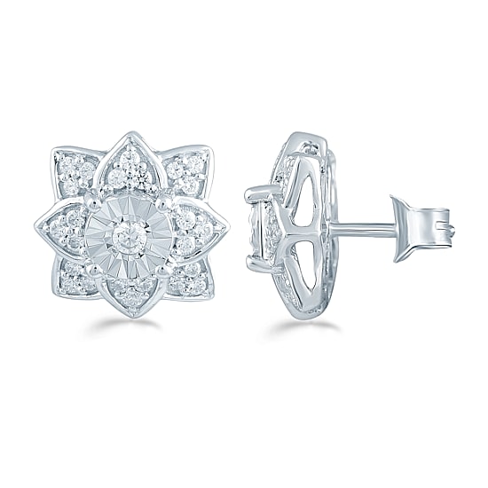 1/3 CT. T.W. Natural White Diamond Sterling Silver 11.1mm Flower Stud Earrings