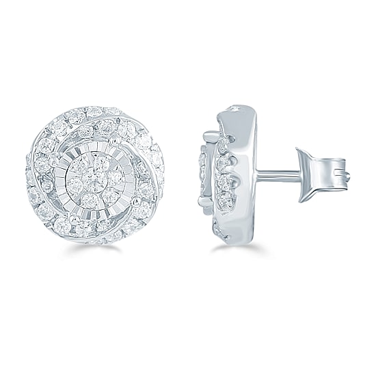 1/2 CT. T.W. Natural White Diamond Sterling Silver 9.7mm Stud Earrings
