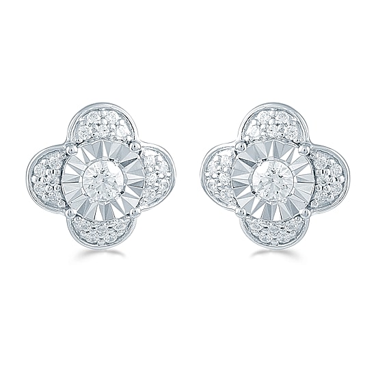 3/8 CT. T.W. Natural White Diamond Sterling Silver 10.6mm Flower Stud Earrings