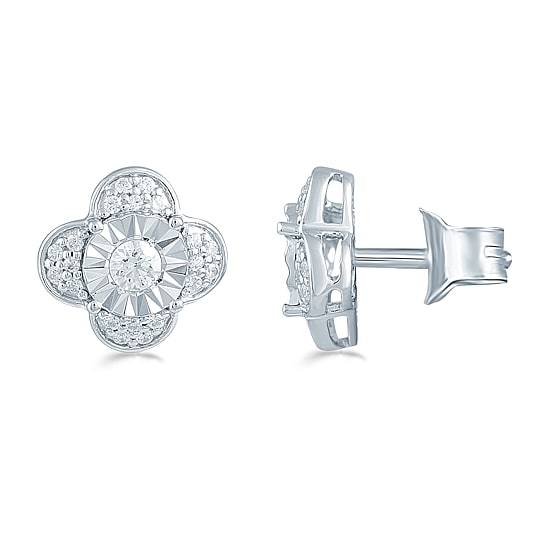 3/8 CT. T.W. Natural White Diamond Sterling Silver 10.6mm Flower Stud Earrings
